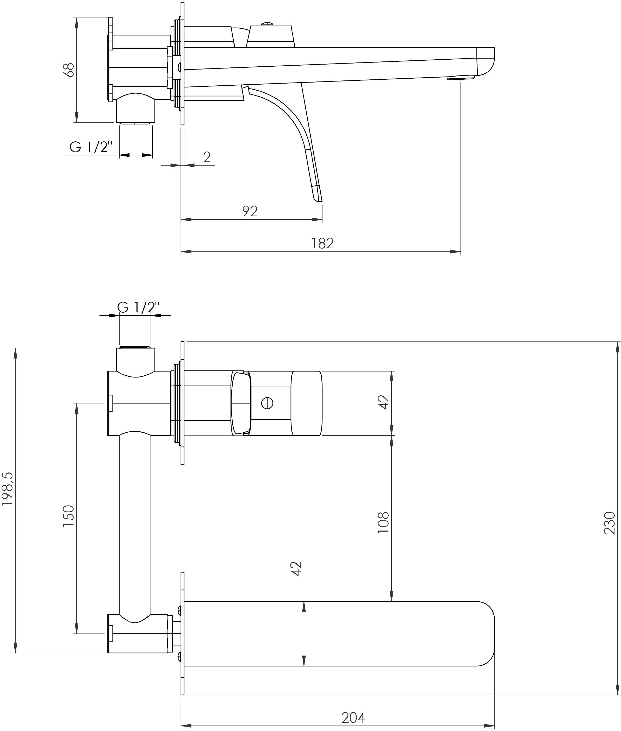 Bateria umywalkowa podtynkowa HIACYNT BIANCO BQH A54L - kolor biały mat - rysunek techniczny